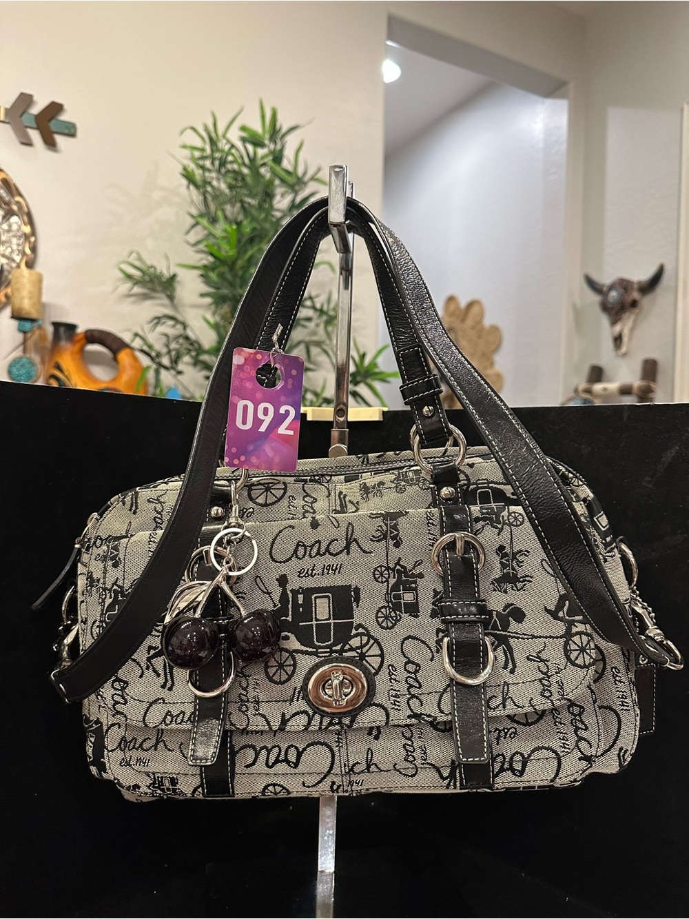 Coach  #092 Chelsea Horse and Carriage Black and Cream Signature Canvas
